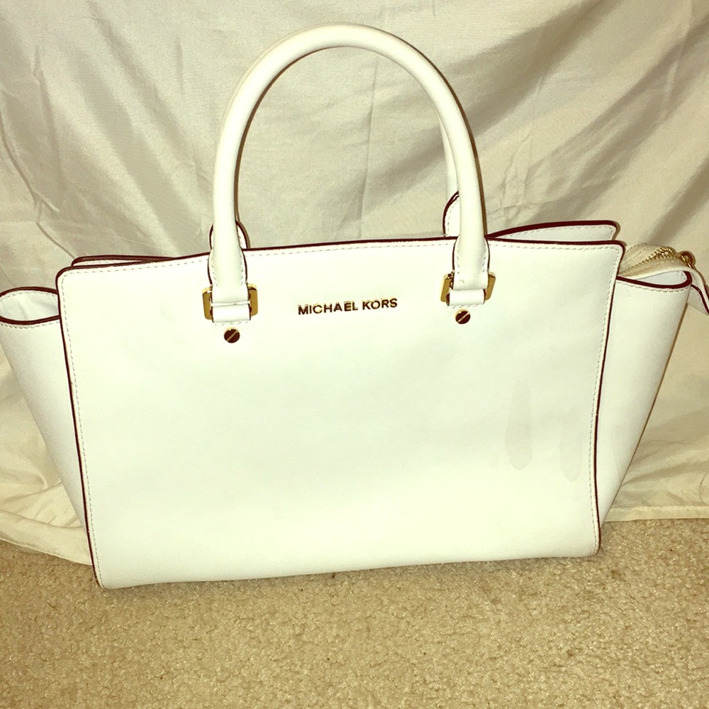 MICHAEL MICHAEL KORS SELMA LEATHER TOTE WHITE