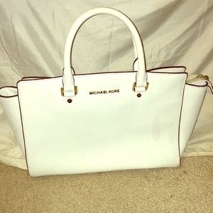 MICHAEL MICHAEL KORS SELMA LEATHER TOTE WHITE