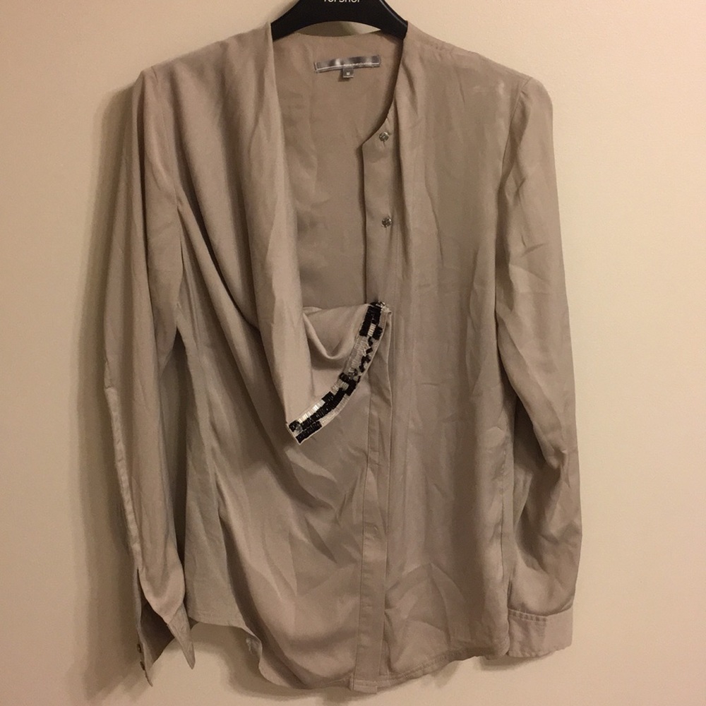 Foreign Exchange grey asymmetric blouse w/ beading