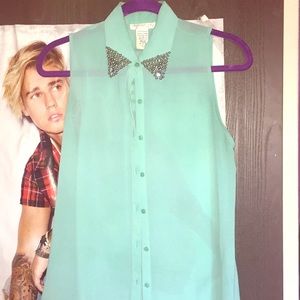Mint Green collared Blouse