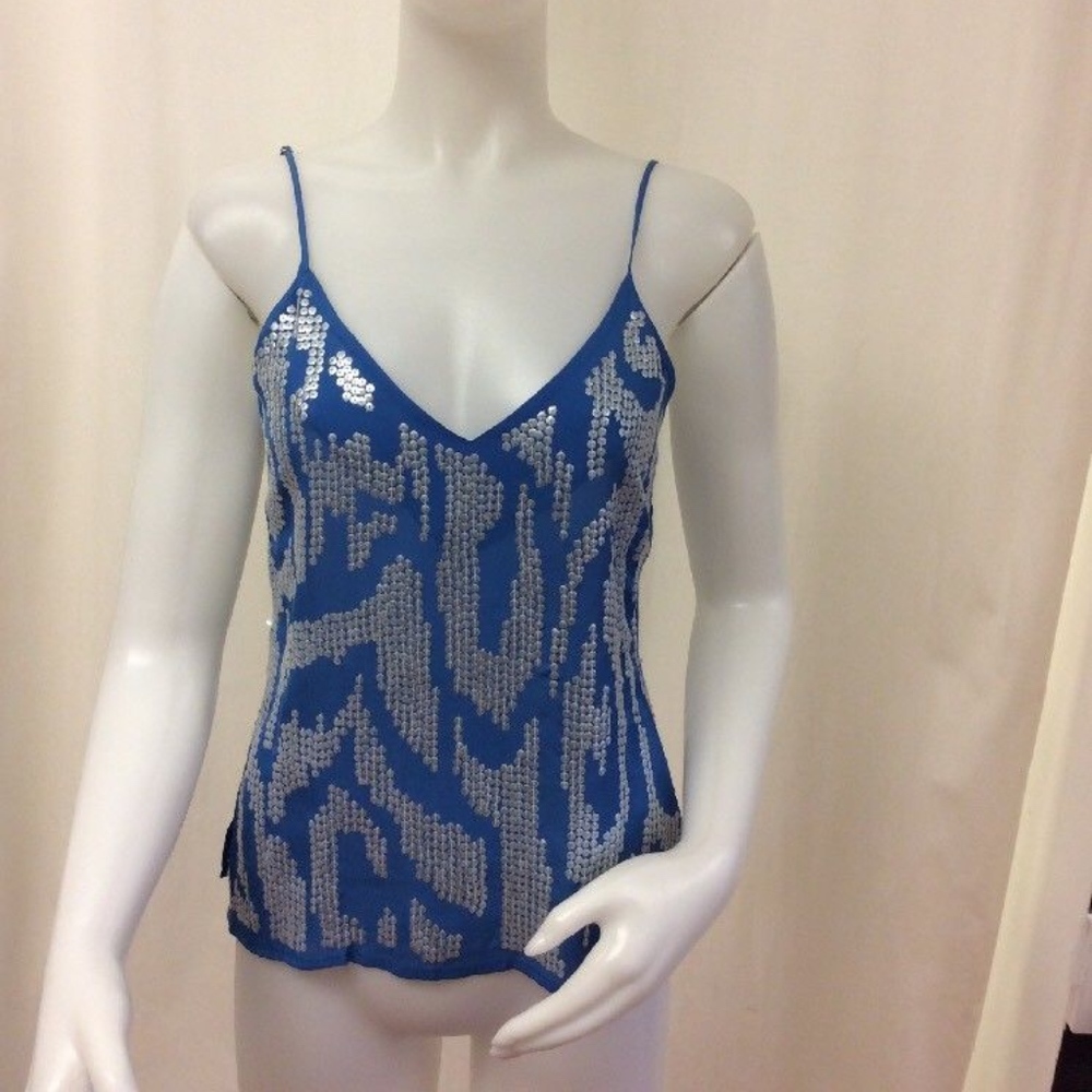 Madison Marcus Blue Spaghetti Strap Sequin Cami