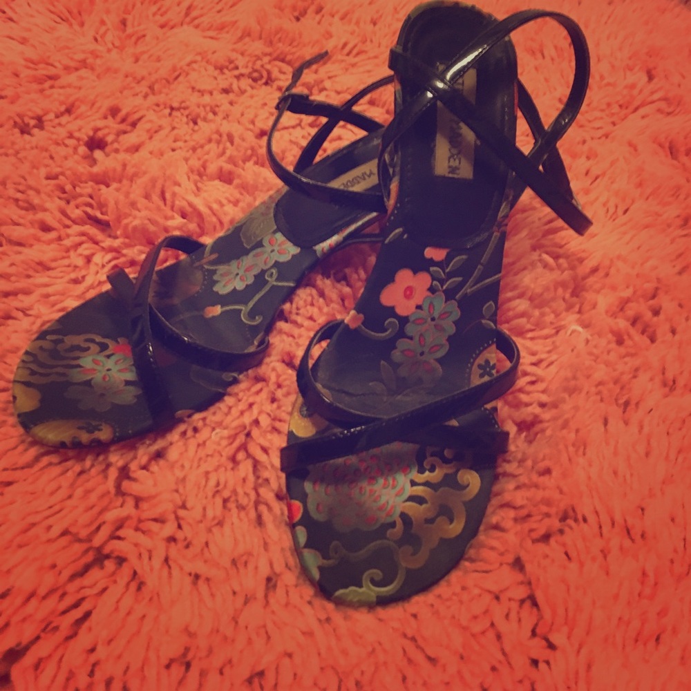 Strappy patent leather heels