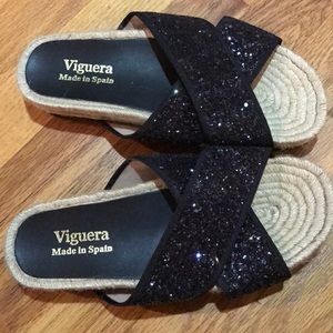 Black Glitter Sandals/Espadrilles