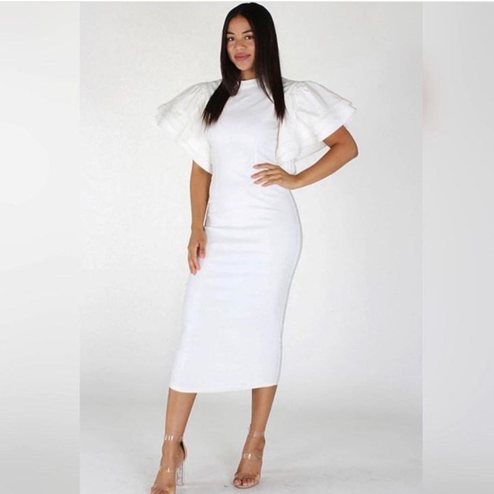 Big Double Bell Sleeves Midi Dress
