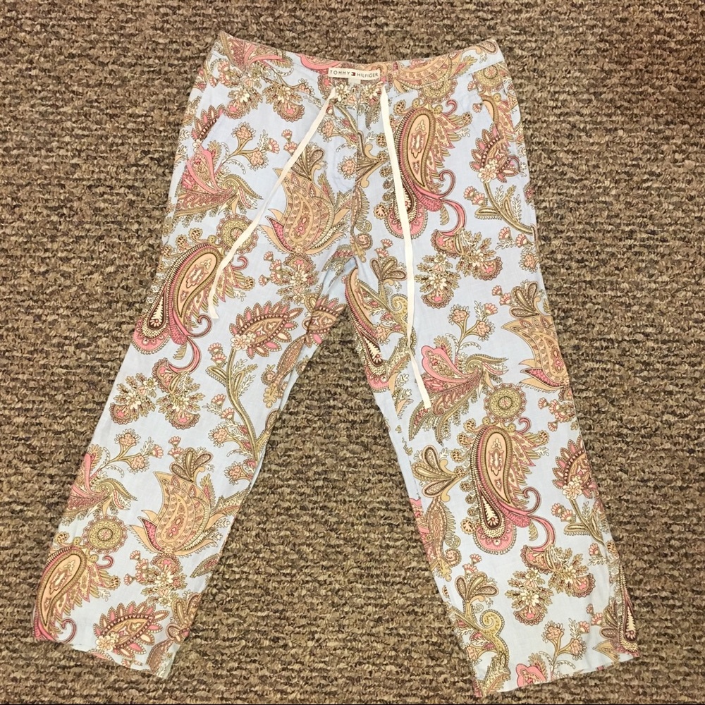 Tommy Hilfiger Crop Linen Blue Pink Paisley Pant 4