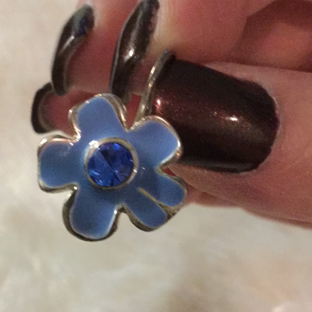 Blue & Silver Tone Flower Earrings - Picture 3 of 6