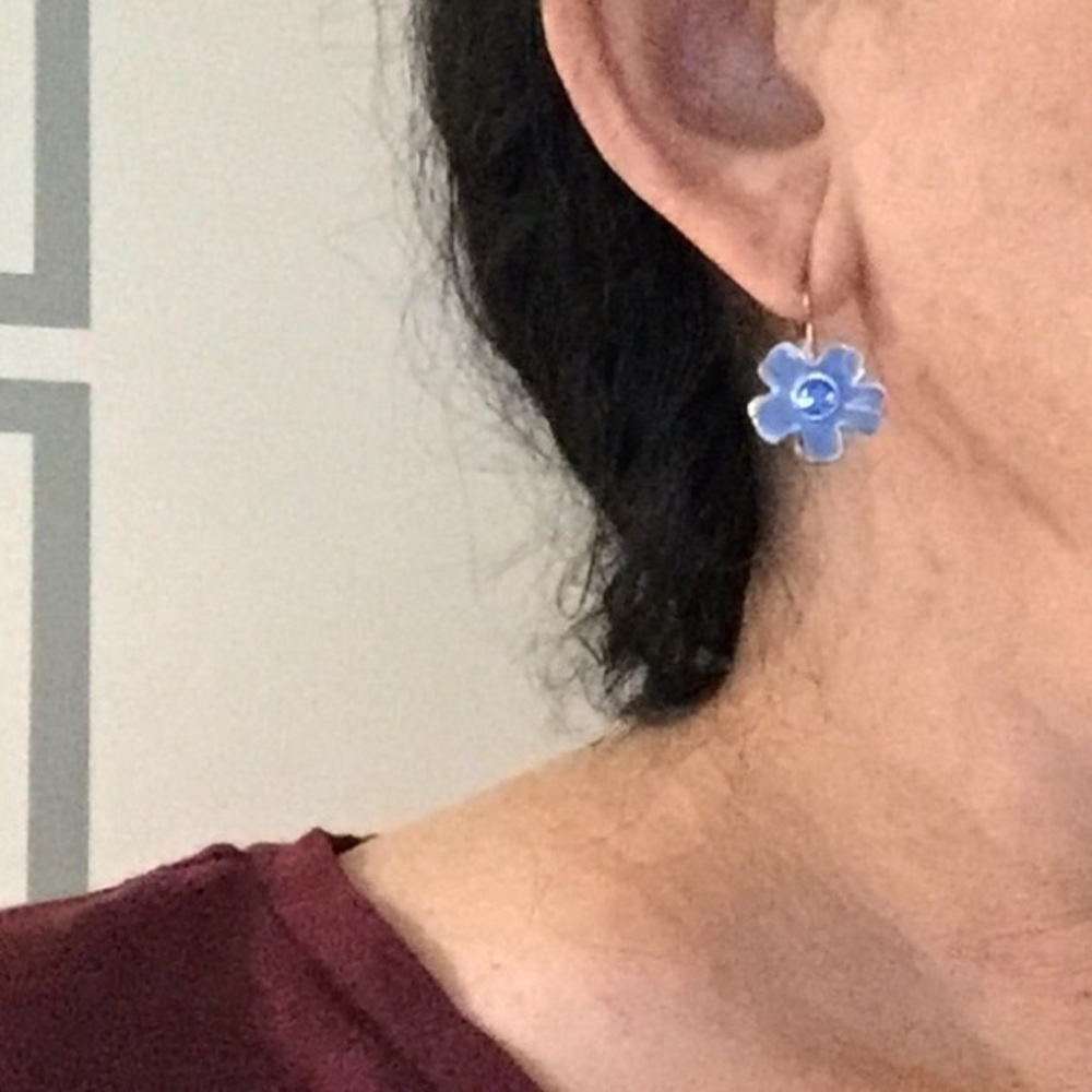 Blue & Silver Tone Flower Earrings - Picture 4 of 6
