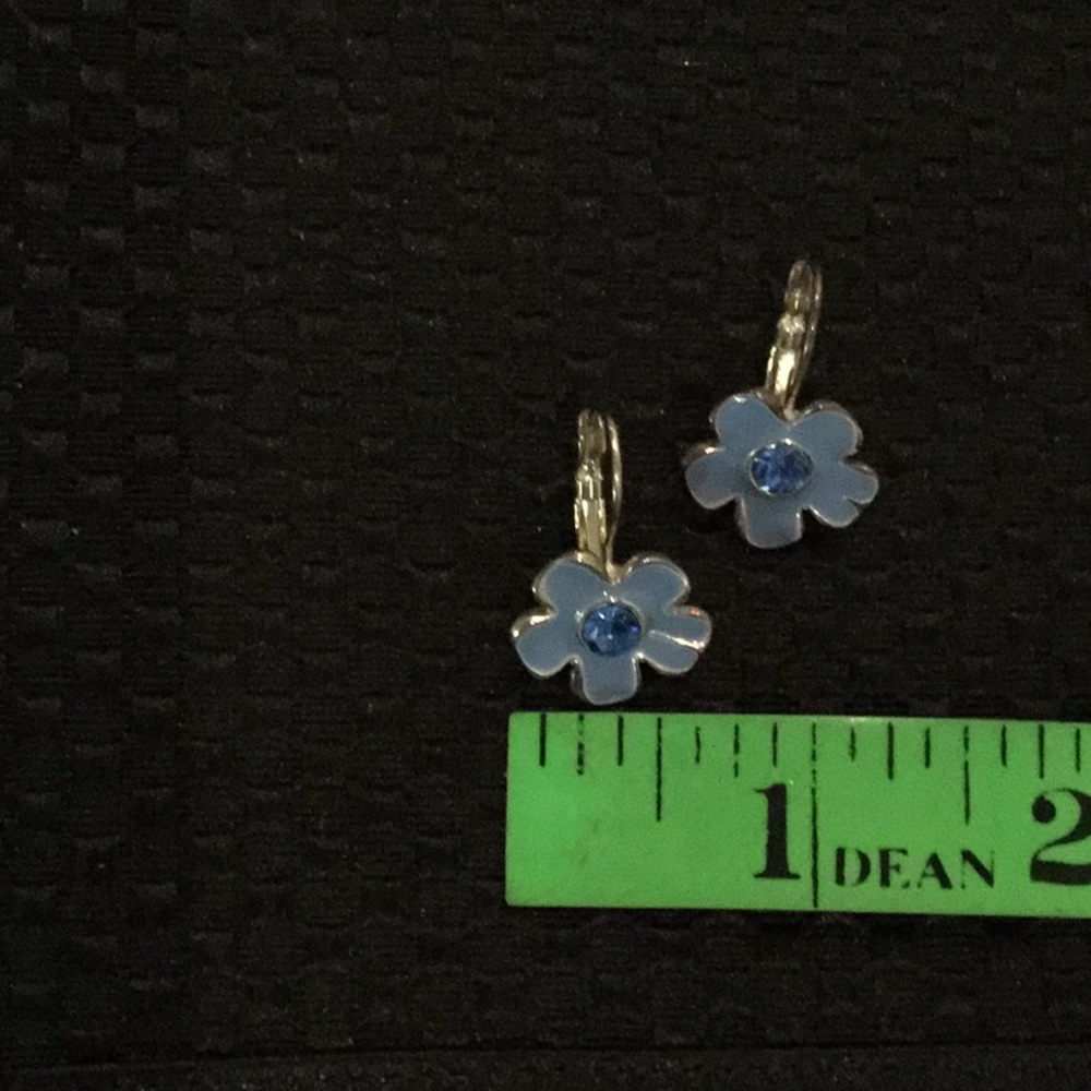 Blue & Silver Tone Flower Earrings - Picture 5 of 6