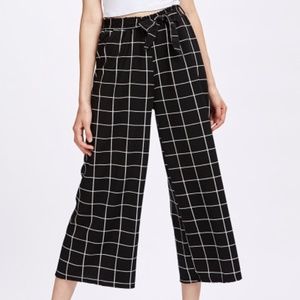 Grid Print Wide Leg Pants