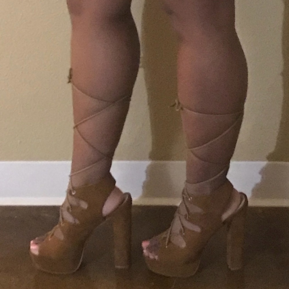 Tan Strap-up Platform Heels