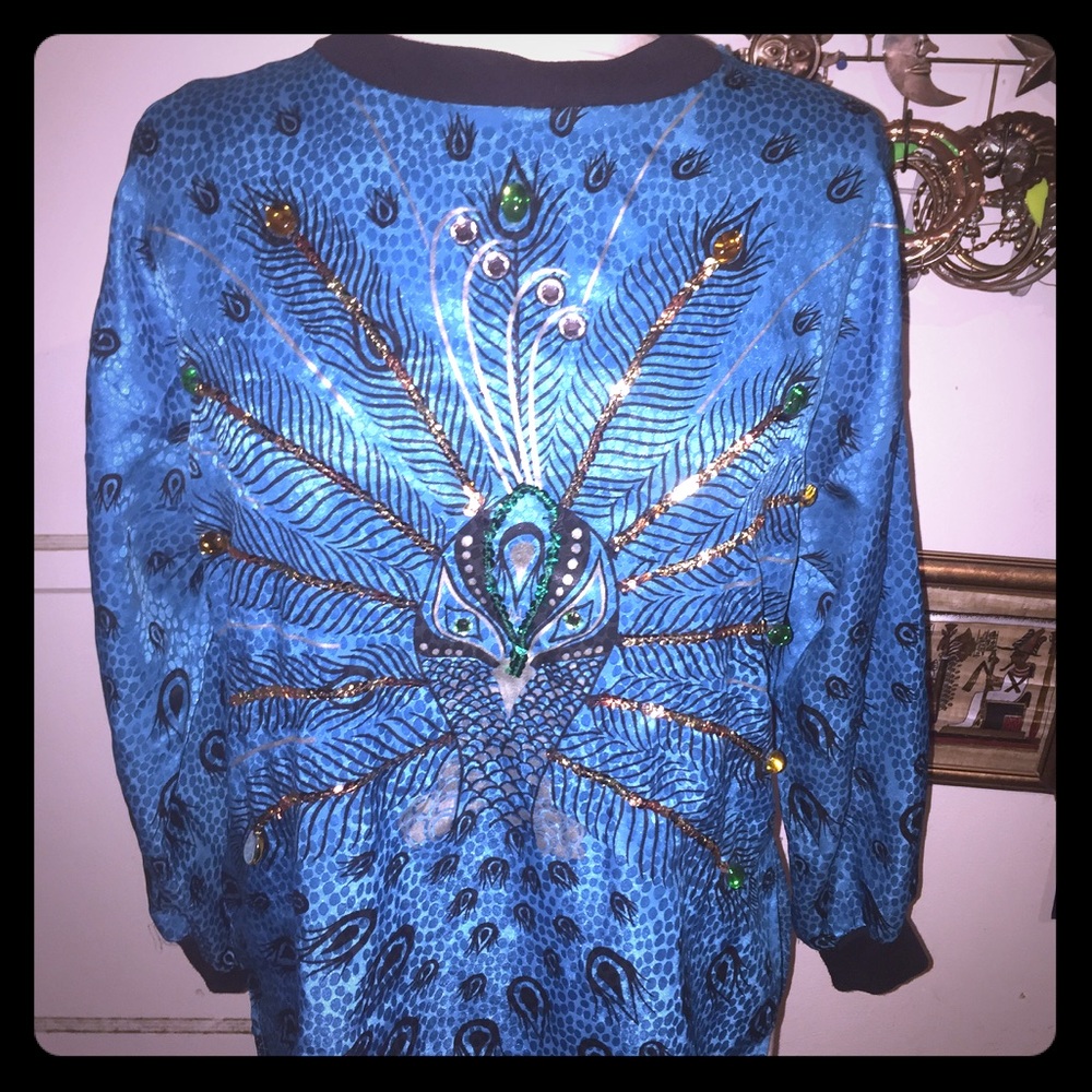 Vintage peacock shirt long sleeve with sequins