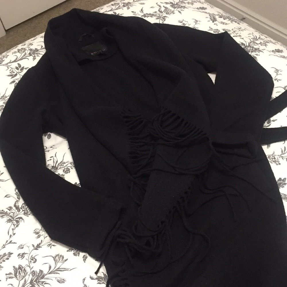 Fringe Black Long Cardigan