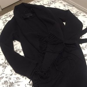 Fringe Black Long Cardigan