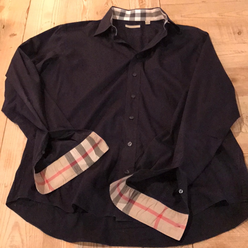 Burberry navy trim fit large sport shirt