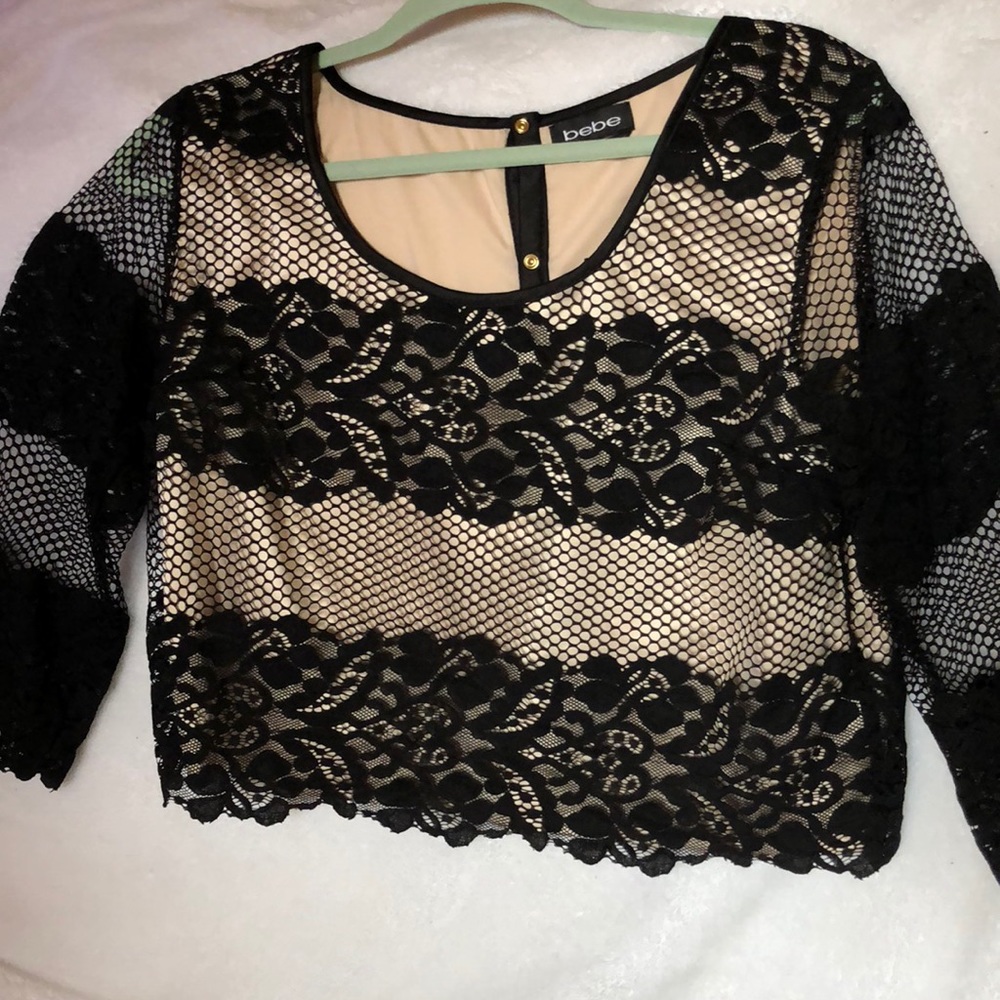 BEBE Lace Button Up Back Crop Top