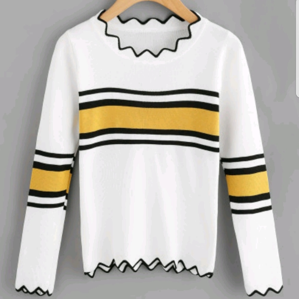 Chevron Trim Striped Knit Sweater