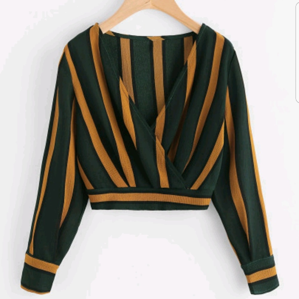 V-Neck Striped Surplice Crop Top