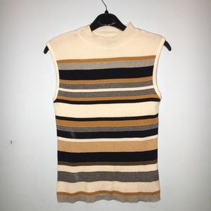 Mock Neck Sleeveless Striped Sweater