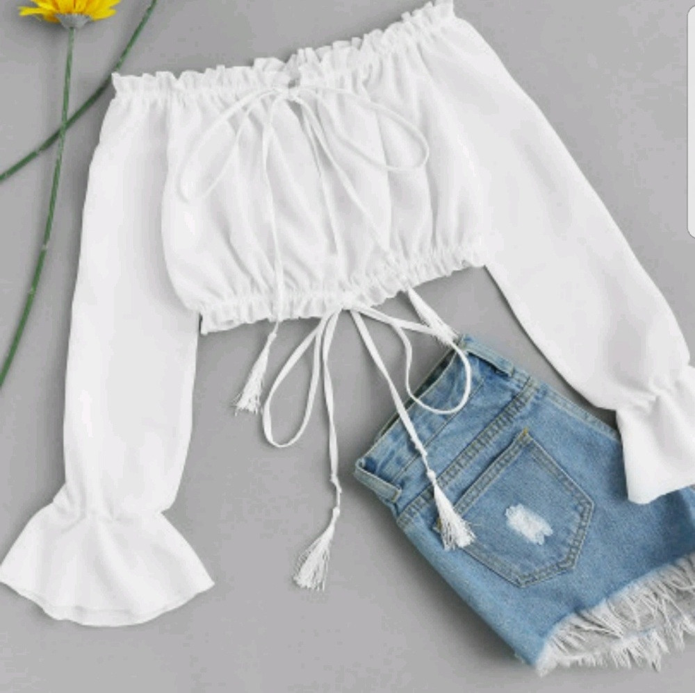 Off-Shoulder Drawstring Crop Top