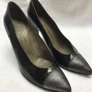CHARLES JOURDAN PARIS BLK Pat Leather Capped  7 N
