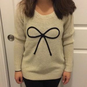 Beige/Gold Sweater with Black Bow