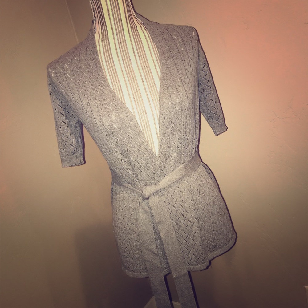 Limited grey short sleeved tie cardigan