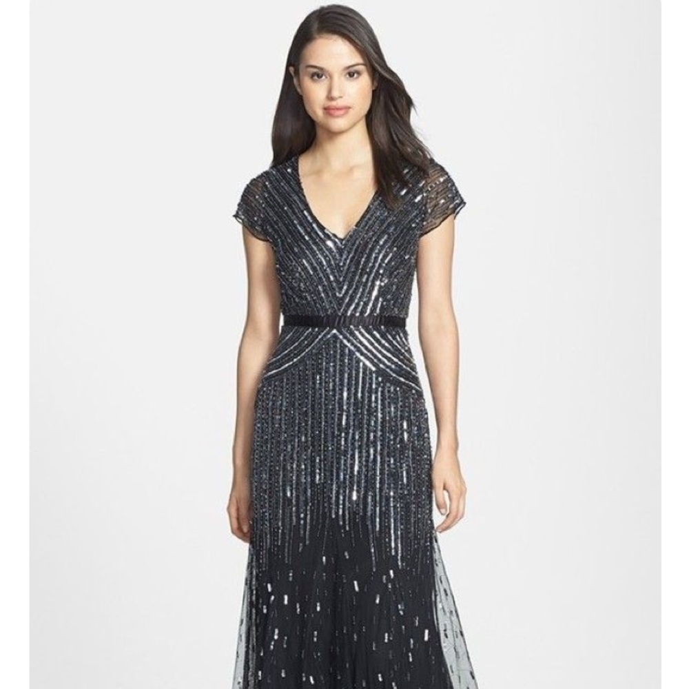 Adrianna Papell Embellished Mesh Gown - Black NWT
