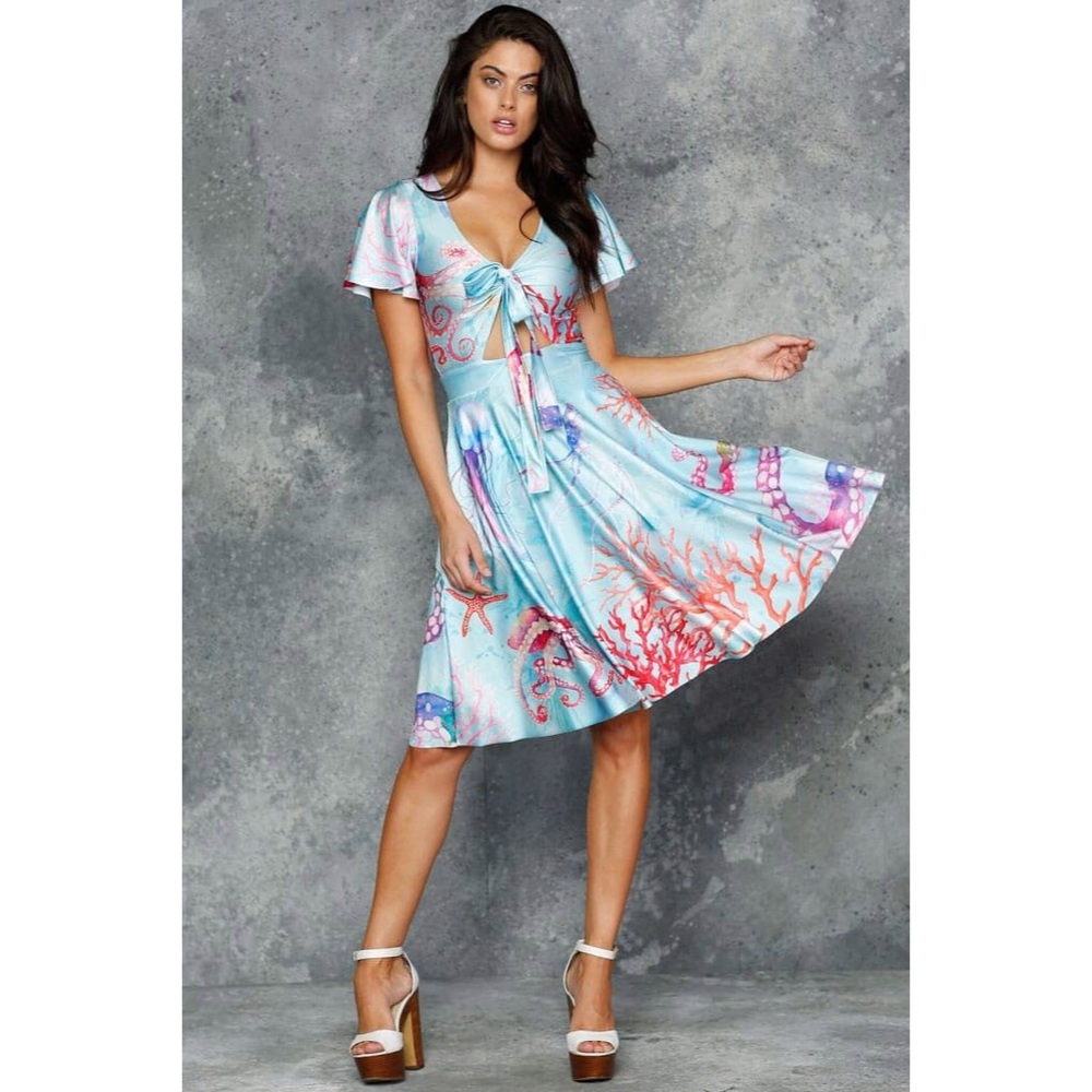 Black Milk Octopus’s Garden Blue Rio Midi Dress
