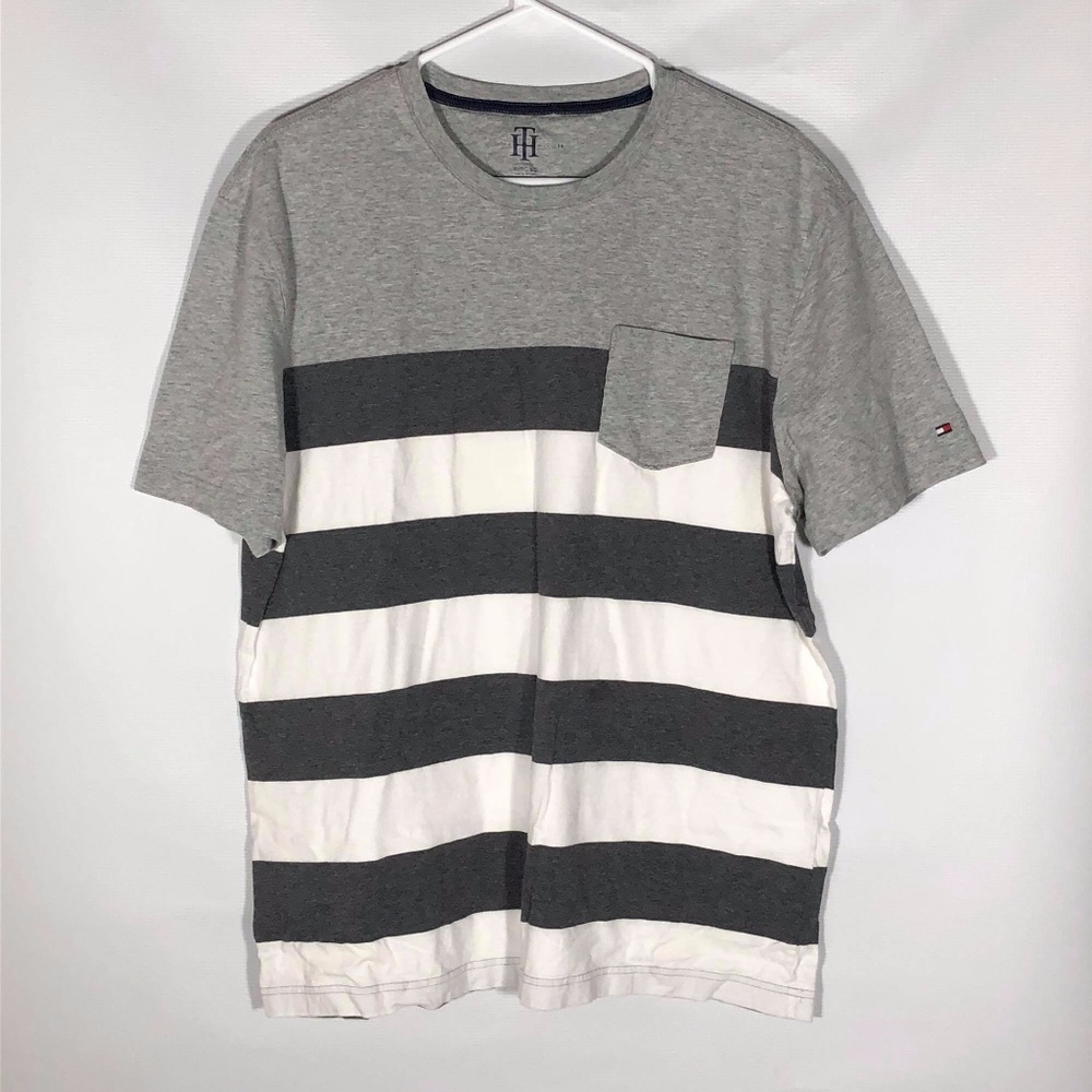 Tommy Hilfiger Mens Grey Striped Pocket T-shirt XL