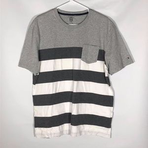 Tommy Hilfiger Mens Grey Striped Pocket T-shirt XL