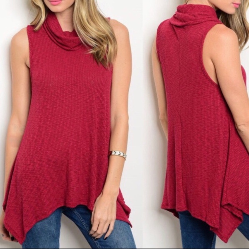 🆕🇺🇸Wine Sleeveless Cowl Neck Asymmetrical Top
