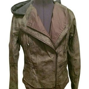 Collection by Bernardo Hooded Motorcycle jacket
