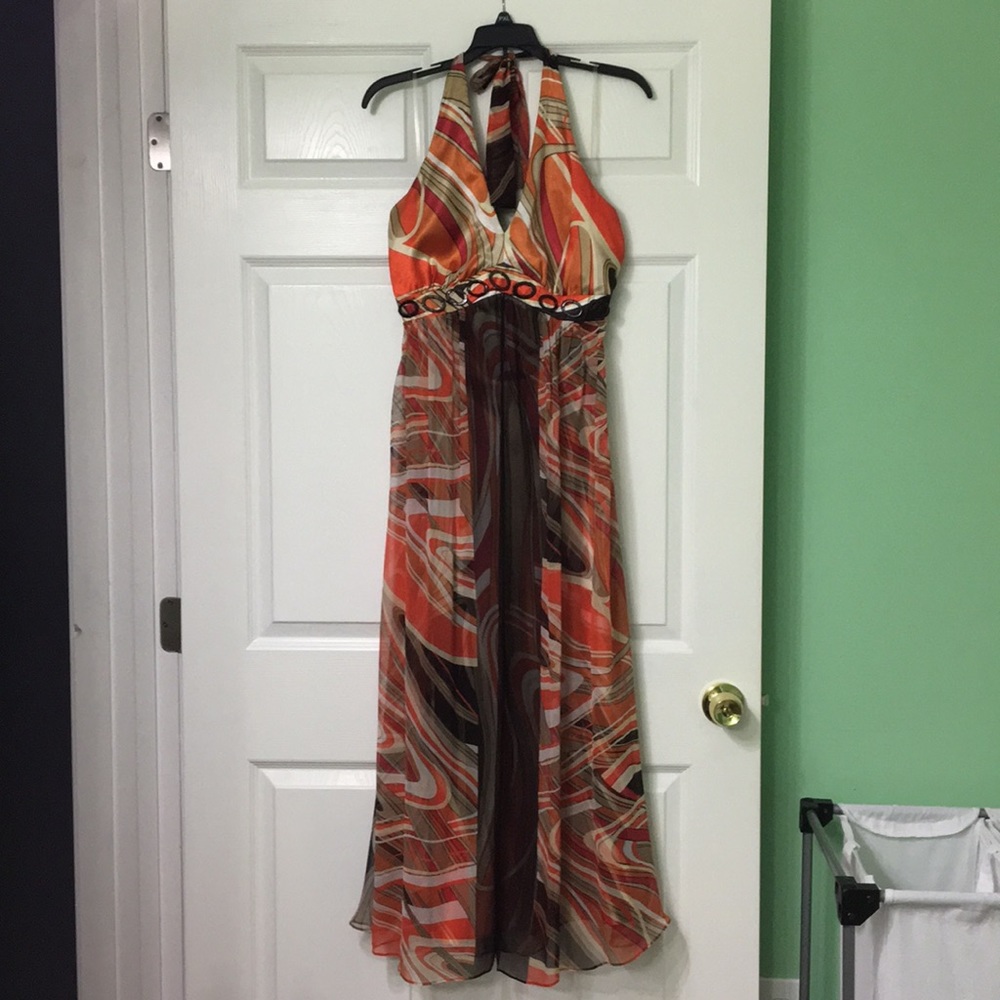 Orange & Brown & Multi Color Formal Gown