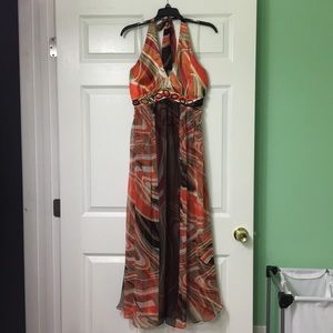 Orange & Brown & Multi Color Formal Gown