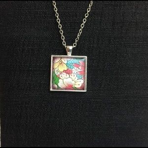 Handmade Floral Print Medallion Necklace