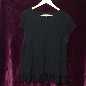New Daisy Fuentes Black Shirt w Lace Trim