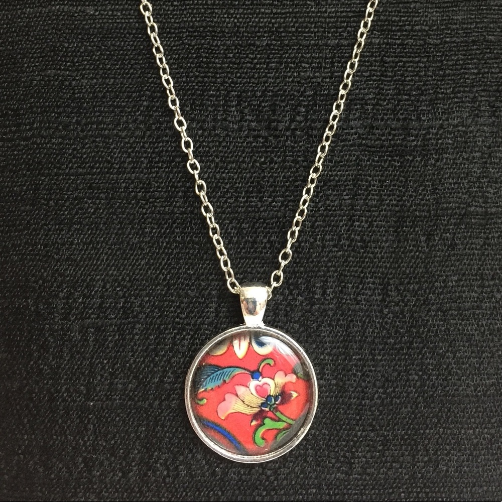 Handmade Floral Print Medallion Necklace
