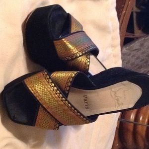 Christian Louboutin metallic gold wedge sandals