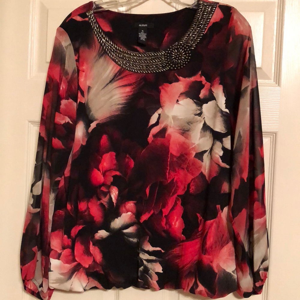 Alfani Floral Blouse with beaded neck- XL