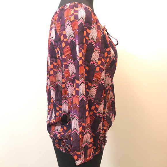 DOTS sheer purple orange 3/4 sleeve blouse Sz M - Picture 4 of 7