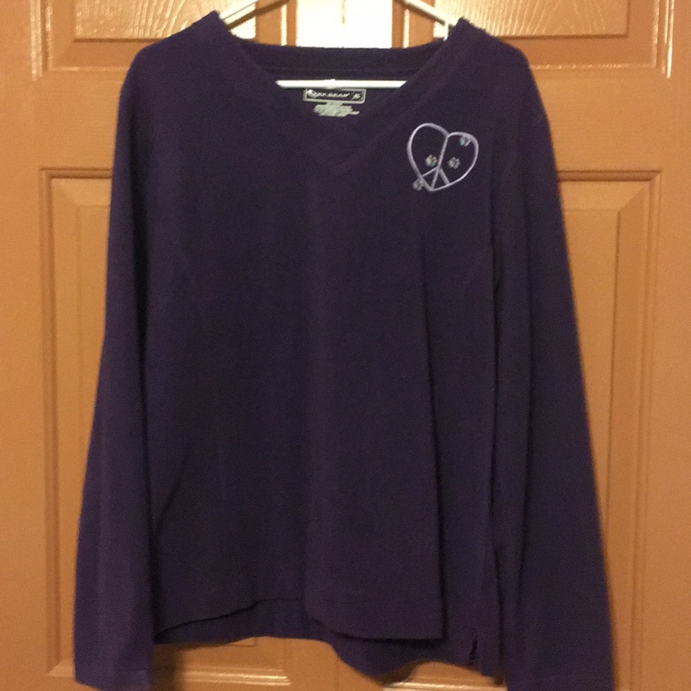 Purple V neck fleece w/ embroidered heart & paws