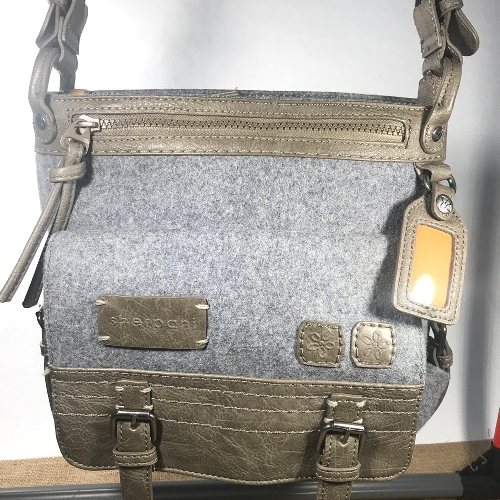 Sherpani Grey Wool and Leather Crossbody Bag