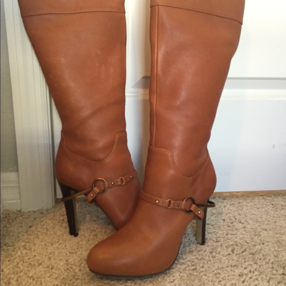 ISOLA Knee High Heeled Boots in Cognac Sz 8.5M