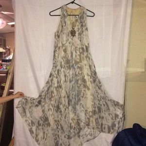 Chico’s long summer dress with matching earrings.