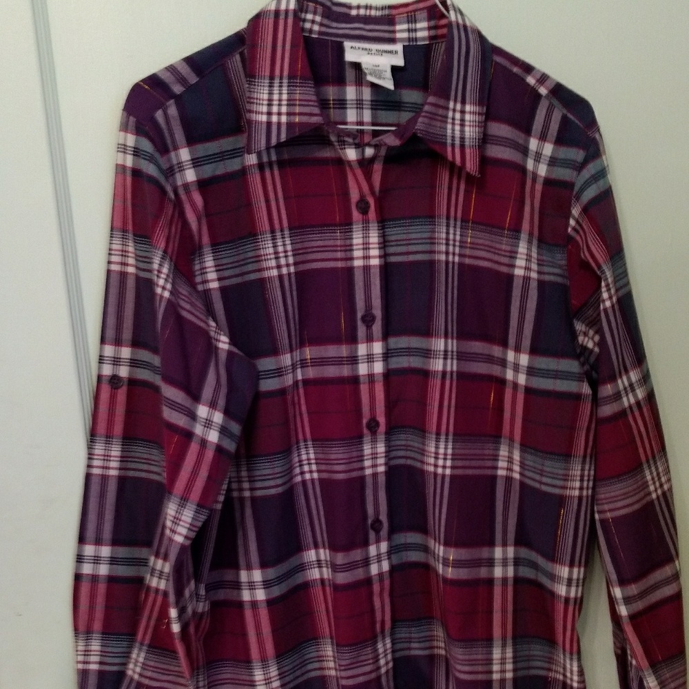 Alfred Dunner Petite Plaid Button Up Blouse