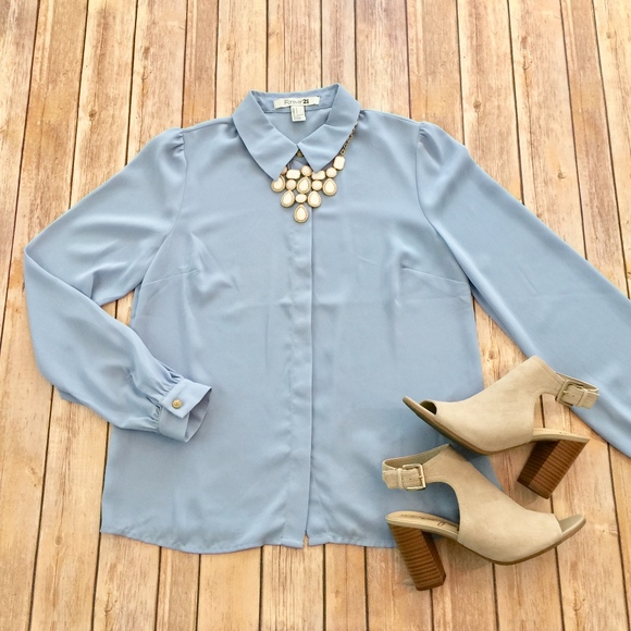 Forever 21 Tops - XXI Light Blue Pearl Accent Button Up