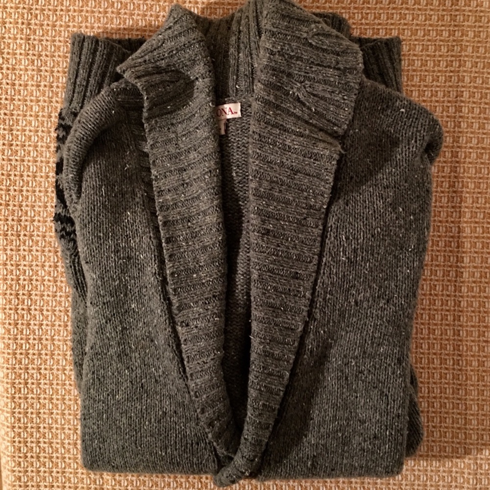 Merona L Gray Wool Cardigan, Chunky Knit!
