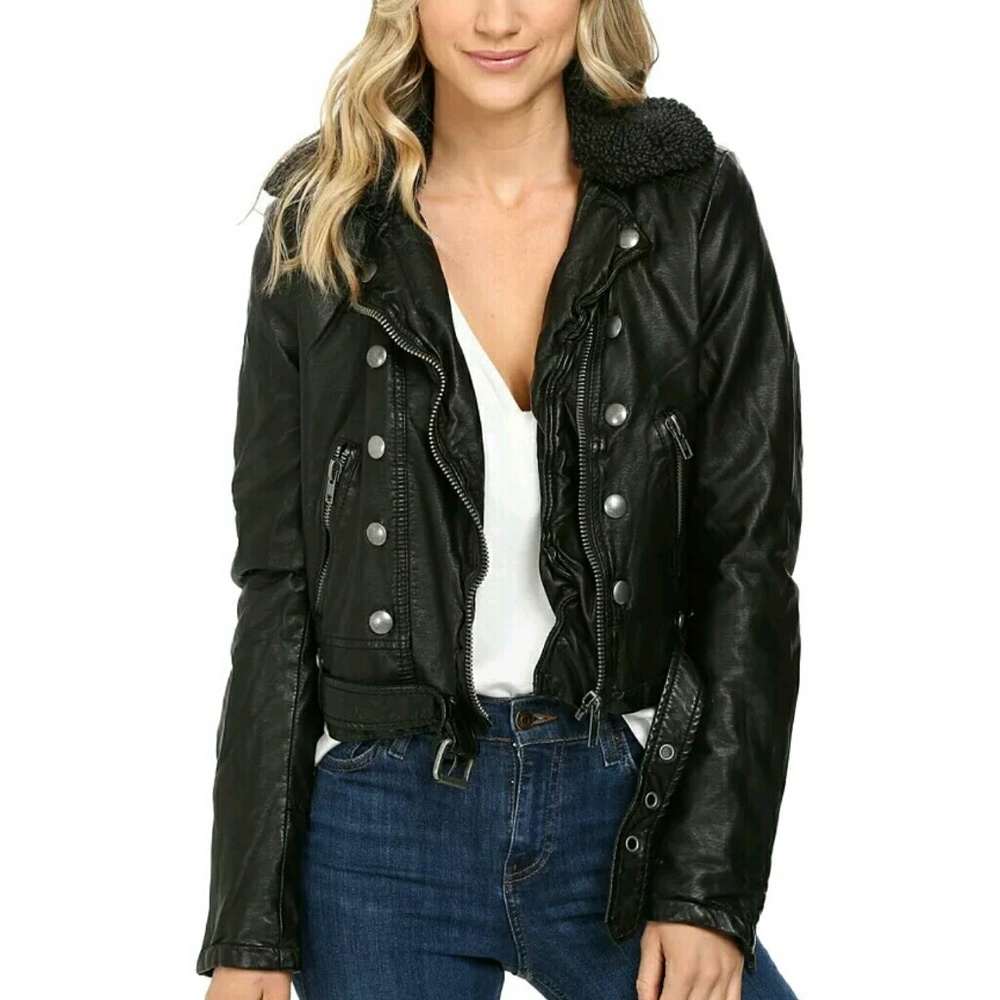 NEW Free People Ashville Black Moto Jacket Medium