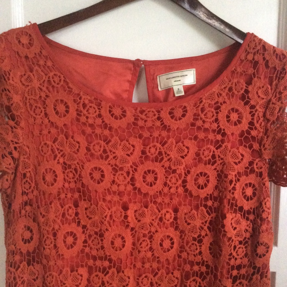 Anthropologie Burnt Orange Lace Shift Dress