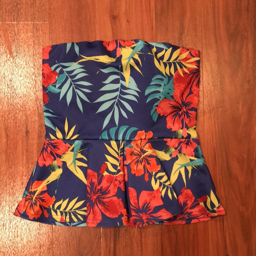 Tropical Strapless Peplum Top